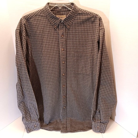 Eddie Bauer Heavy Cotton Long Sleeve Button Down Brown Plaid Shirt Men 2XL/T - Picture 1 of 8